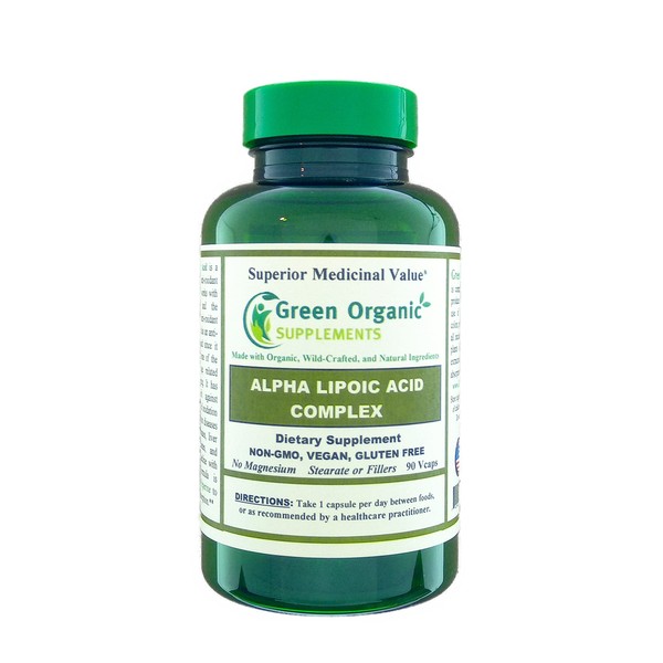 Green Organic Supplements' Alpha Lipoic Acid Complex, ALA , 90 VCaps Alpha Lipoic Acid Capsules (Single)