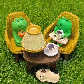 Miniature Frog Figurines Decor, Funny Creative Resin Frog Statue for Home Decor, Party Decor, Office, Desk, Bathroom Decoration, Birthday Gift, Shelf, Table, Garden, (Frog is having afternoon tea)