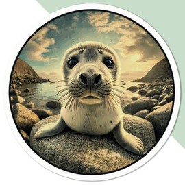 Medium 100mm 'Grey Seal Pup' Permanent Sticker Decal for Cars/Windows/Bins/Walls etc (DW00132013)