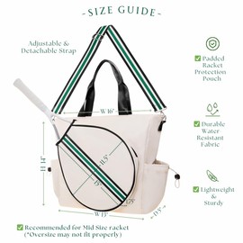 Tennis Bag Tennis Racket Tote for Women & Men Unisex - Sports Racquet Pickleball, Badminton, Squash Case Convertible Shoulder/Crossbody Strap Stylish Design, Large Compartment (Ivory/Red Stripe)