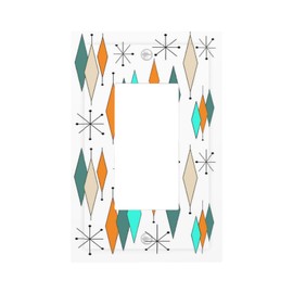 60S 50S Middle Mid Century Modern Retro Grid Green Indigo Orange Geometric 1 Gang Single Decora GFCI Device Receptacle Outlet Wall Plate Electrical One Decorator Rocker Decorative Light Switch Cover