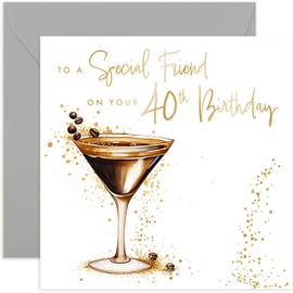 Special 40th Birthday Cards for Female Friend, Special BDay Gift for Her, Espresso Martini Cocktail Design with Gold Foil Sparkle for Women, Premium Present with Envelope, Blank Inside