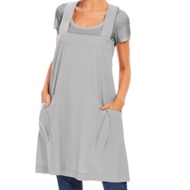 Women's Cotton Cross Back Apron Casual Pinafore Dress with Big Pockets Loose Square Apron for Baking Cooking Gardening