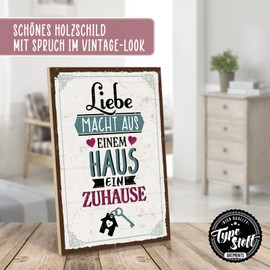 TypeStoff HS-01013 Wooden Sign with Saying - Home - Vintage Look with Quote as Gift and Decoration on Family and Security Theme