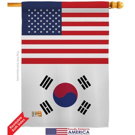 Nationality Korea South US Friendship Garden House Flags Kit Regional Nation International World Country Particular Area Small Decorative Gift Yard Banner Double-Sided Made in USA 28 X 40