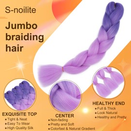 S-noilite Rainbow Jumbo Braiding Hair Extensions Colorful Braide Hairpiece for Box Twist Braids,24 inch 1pc 100g,Long Ombre Crochet Synthetic Hair,Blue Purple to Light Purple