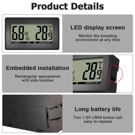 2/ 3Pcs Digital Hydrometer Thermomete, Rectangular Shape with Snaps on Side for Bearded Dragon Tortoise Reptile Tank
