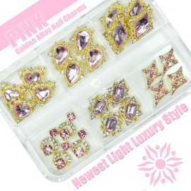 qiipii 24pcs Pink Nail Luxury Nail Charms Ruby Red Heart Rhinestones Charms 3D Big Nail Gems Crystals Diamonds Jewelry Stones Alloy Studs Supplies Decoration for Arylic Nails Face Makeup DIY Crafts