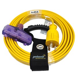 Parkworld Generator 3-Prong Flat Extension Cord Adapter, NEMA L5-30P to (3) 5-15R Household 15amp 125volt Tri-Outlet (25FT)