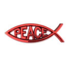 Jesus Fish Christian Car Decal Sticker - Chrome Symbol Emblem for Truck, Fridge, Wall, Window - Plastic Badge (Red Peace)