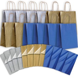 Jillson Roberts Hanukkah Kraft Gift Bags with Coordinating Tissue Metallic Silver/Gold, Medium Kraft-12 Count