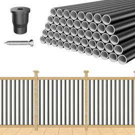 TOCRETOARE 50 Pack 32" Aluminum Deck Balusters, Balusters for Deck Railing, 3/4" Diameter Hollow Round Black Metal Deck Spindles for Deck Railing Stair Porch (50, 32")
