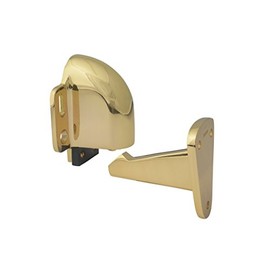 Rockwood 494.3 Brass wall Mount Automatic Door Holder with Stop, Polished Clear Coated Finish, 3-3/4" Wall to Door Clearance, Includes Fasteners for Use with Solid Wood Doors and Drywall/Plaster Walls