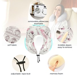 ZOEO Travel Pillow for Neck Head, Paris Eiffel Tower Flower Memory Foam Padding Sleeping Airplane Trains Cars Camping Office