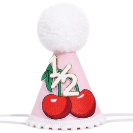 Half Birthday Hat - Cute 1/2 Crown, Little 6 Months Outfit, Half Way To One Birthday Decorations (Cherry)