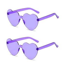 ALVOGIMOR 2 Pack Heart Shape Sunglasses,Colorful Rimless Sunglasses Transparent Heart Glasses Candy Color Eyewear for Party Favor(Purple)