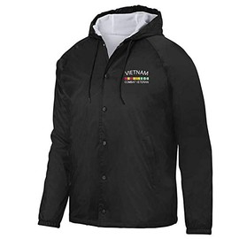 Vietnam Combat Veteran Embroidered Hooded Sports Jacket with 3 Service Ribbons (Large)