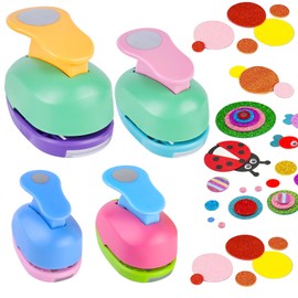 4 Piece Paper Punch Set, Motif Punch, Motif Hole Punch, Butterfly Design for Children, DIY Scrapbook, Photo Album, Craft, Greeting Cards, Punching Tool (Round)