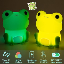POSSHE Frog Night Light, Frog Gifts, Cute Silicone Nursery Rechargeable Dimmable Bedside Lamp, Kids' Bedroom Decor, Gift for Children, Teens, Christmas Birthdays