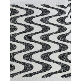 Mia Fabrics Wavy Line Design Velvet Sequins - White / Black 2 Way Stretch Velvet Fabric