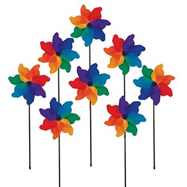 In the Breeze Pinwheel Spinner on Fiberglass Pole, Rainbow Poly Petal Pinwheel Spinners, 8-Inches, 8 Piece, 2864