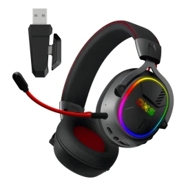 Audífonos Gamer Para Inalámbricos Diademas con Micrófono De Cancelación De Ruido Sonido Envolvente Virtual 7.1, 2.4g De Baja Latencia Con Conector Usb Y Type-c, Bluetooth 5.3 Para Pc Oxs G2 Negro