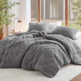 Comfort Spaces Queen Comforter Set Reversible Feather-Soft Plush Comforters for Queen Size Bed, All Season Diamond Quilted Microfiber Comforters Queen Size Bedding Set, Full/Queen, Grey 3 Piece