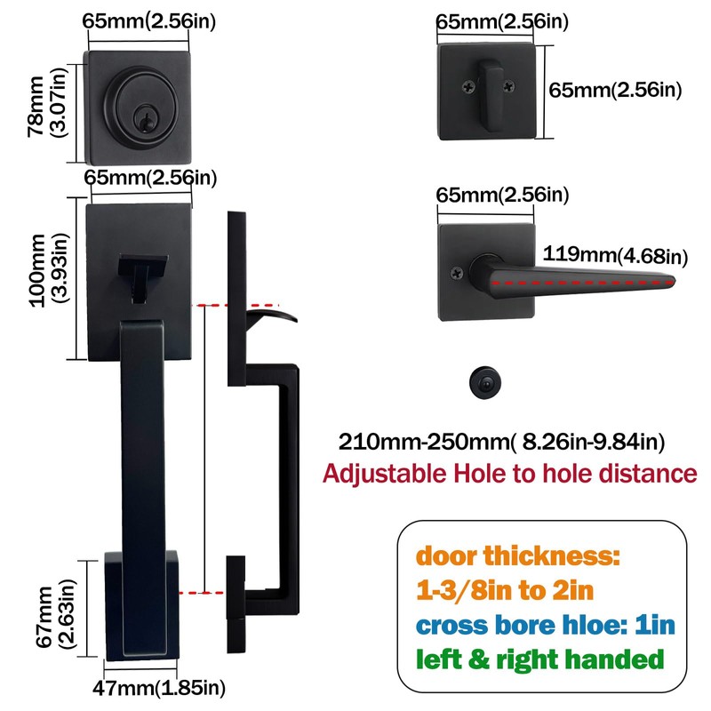 HISAFE Iron Black Front Door Lock Set for Entry Door/Backdoor,