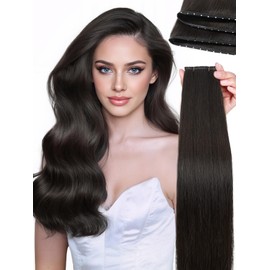 LADY MIRANDA Double Invisible Hand-tied Human Hair Extensions 18 Inch Genius Twin Tab Remy Human Hair Weft 100g Micro Bead Hair Extensions Human Hair (Natural Black)