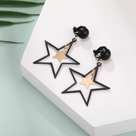 Star Drop Earrings for Women Gold Star Clip on Earrings Double Star Non Piercing Ear Clip Birthday Party Jewelry for Women