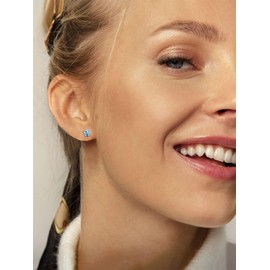 ChicSilver March Birthstone Earrings for Women 925 Sterling Silver Small Princess Cut Aquamarine Blue Gemstone Stud Earrings