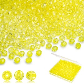 BONNY BOXX 500pcs 8mm Acrylic Faceted Round Crystal Beads Transparent Citrine Loose Spacer Craft Beads for DIY Bracelet Necklace Earring Keychain Jewelry Making Bags Decoration
