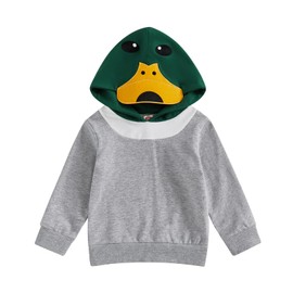Twopumpkin Toddler Baby Boy Mallard Duck Hooded Sweatshirt Long Sleeve Hoddies Cute Sweater Outfit Fall Winter Clothes (Mallard Duck Green, 6-12 Months)