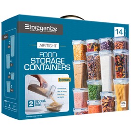 14 PCS Airtight Food Storage Containers with Lids set, BPA Free Leak-proof Kitchen and Pantry Organization Canisters for Cereal, Pasta, Dry Food, Flour Sugar, Stackable, Free Label, Marker, Scoop