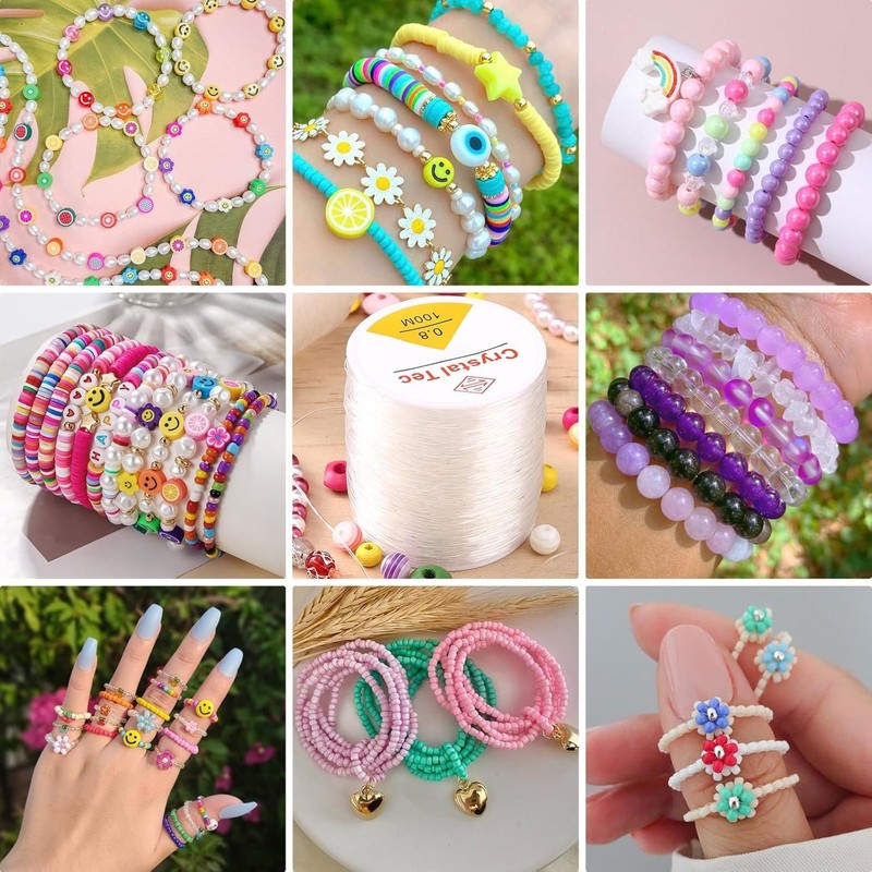 Bead Cord Crystal Elastic Stretchy Bracelet String, 2Pcs Elastic String