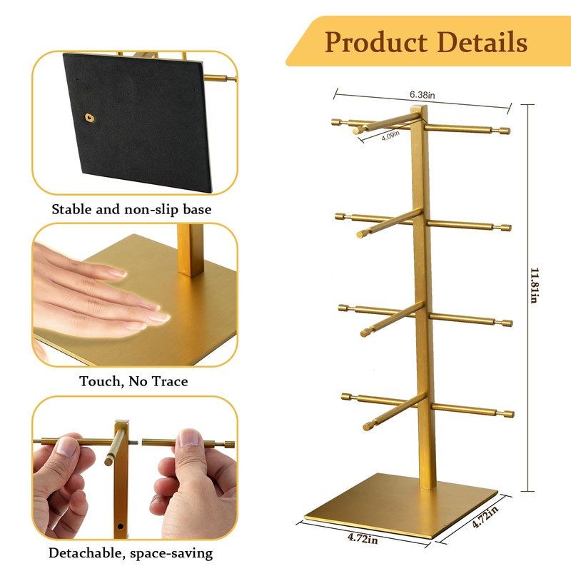 KDYZS+ 4 Tier Sunglass Display Stand, Sunglasses Organizer, Titanium Brushed