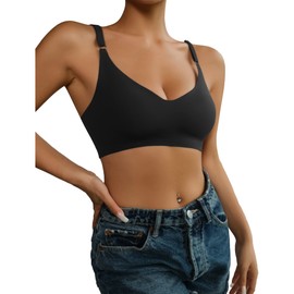 DEANGELMON 4 Pieces V Neck Bralettes Padded Seamless Adjustable Straps Bra Everyday Basic Sleeping Bras (4P3,S)