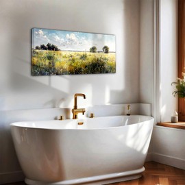 SERIMINO Large Wall Art for Living Room Canvas Prints, Landscape Nature Wall Art Farmhouse Decor, Green Meadow Wildflower Modern Home Decor Paintings Bathroom Decor Aesthetic 20"X40"