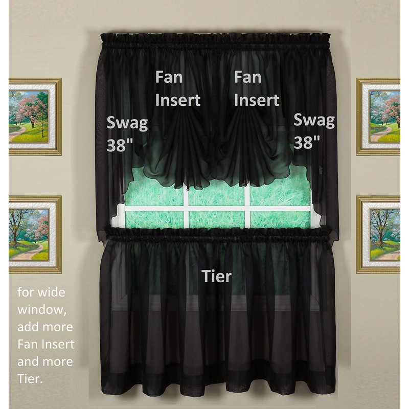 Today's Curtain Emelia Original Voile Fan Insert, Black, 30" W