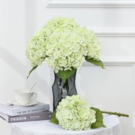 MARTINE MALL 3Pcs 21in Hydrangea Artificial Flowers, Latex Real Touch Hydrangeas Lifelike Large Hydrangea Flowers for Home Decor Party Arrangements Wedding Bouquets Centerpieces (Light Green)