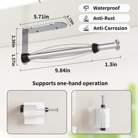 Fixwal Paper Towel Holder Under Cabinet, Single Hand Operable Wall Mount Paper Towel Holder with Damping Effect, Bend-Resistant, Self-Adhesive or Drill Mounting for Kitchen Bathroom, Silver
