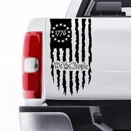 GRITKULTURE - Calcomanía de vinilo con la bandera estadounidense desgastada «We The People» para camiones, automóviles, portón trasero, ventanas, preámbulo de la Constitución de los Estados Unidos, se