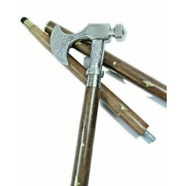 HEAD Axe Head Walking Stick 38" Hiking Trekking Tactical  Cane Spiral HANDMMADE