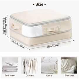 6-Pack Ultra Space Saving Self Compression Organizer - Compression Storage Bags with Zipper, Duvets Storage Organiser for Blanket, Clothing, Bedding, Large Capacity Space Saver Bags(Beige)