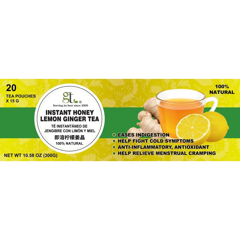 GT Instant Honey Lemon Ginger Tea, 10.58 Ounce Box (20
