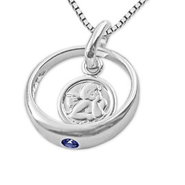 CLEVER SCHMUCK Junge Baptism Chain Baptism Ring 12 mm Angel Round Stone Safir Blue & Venezia Chain 36 cm Sterling Silver 925 for Boys in Christening Case, Silver cubic zirconia, No Stone