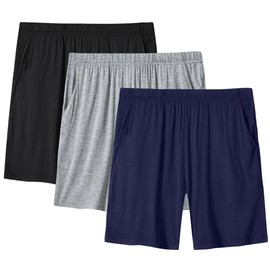 JINSHI Pj Shorts for Women with Pockets Comfy Stretch Modal Pajama Shorts for Women 3 Pack Lounge Boxer Light Grey/Navy Blue/Black Large