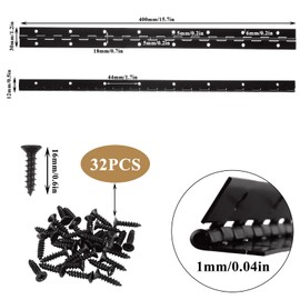 AKOLAFE 16 Inch Black Piano Hinge Heavy Duty 2 Pack Stainless Steel Piano Hinge 1.2” Wide Continuous & Piano Hinges with 32Pcs Screws Continuous Hinge with Holes for Boat Cabinet Door Box Furniture