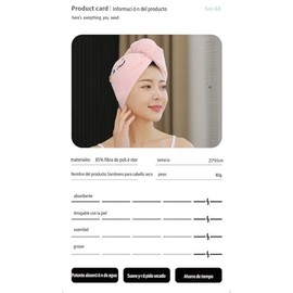 Toalla Microfibra para el Pelo 3 Unidades Secado Rápido Rosa Azul Púrpura | Tejido doble engrosado de microfibra con gran absorción,secado rápido para
