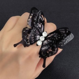 Butterfly Ring for Women Sparkling Crystal Bow-Knot Knuckle Ring Joint Ring Wedding Jewelry for Women and Girls (Black Butterfly Ring)